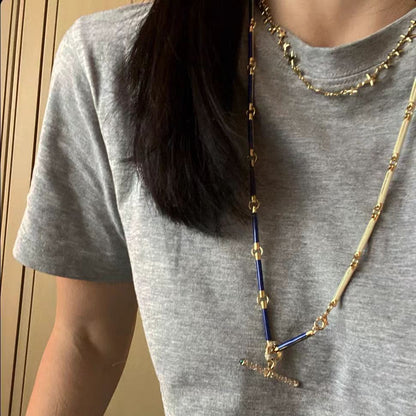 Summer vacation style blue starfish necklace, women's commuting bamboo necklace, simple and versatile, imitation Baroque pearl pendant