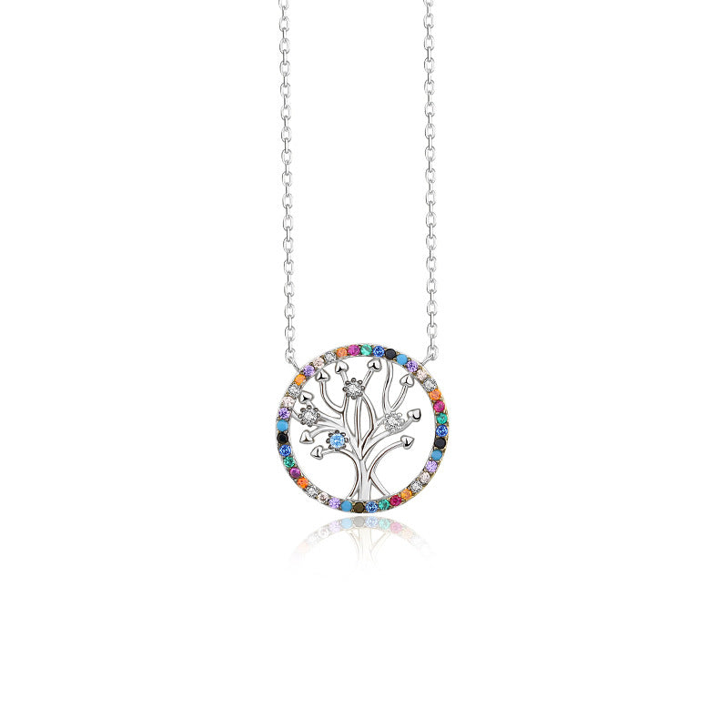 Yuanfan 925 pure silver colored zircon life tree necklace collarbone chain Amazon, independent cross-border source