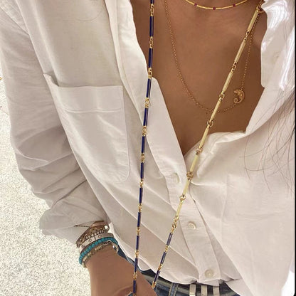 Summer vacation style blue starfish necklace, women's commuting bamboo necklace, simple and versatile, imitation Baroque pearl pendant