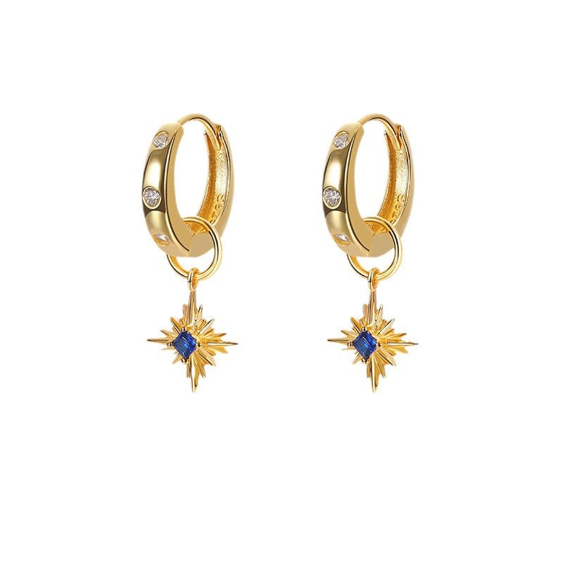 Yuanfan 925 sterling silver fashionable retro sapphire earrings ins European and American star zircon earrings fashion accessories