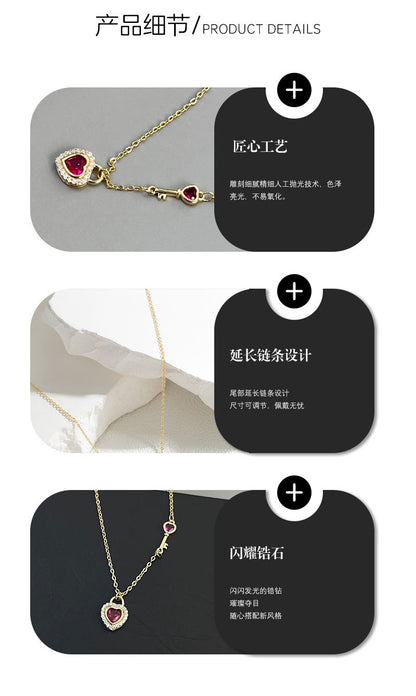 Fashionable and exquisite heart-shaped necklace, heart-shaped lock pendant, collarbone chain, popular zircon necklace