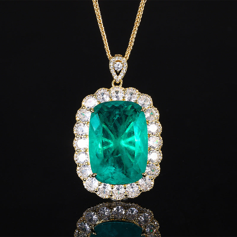 2024 New Jewelry Copper Bottom Gold Plated European and American Simulated Color Treasure Pendant Necklace