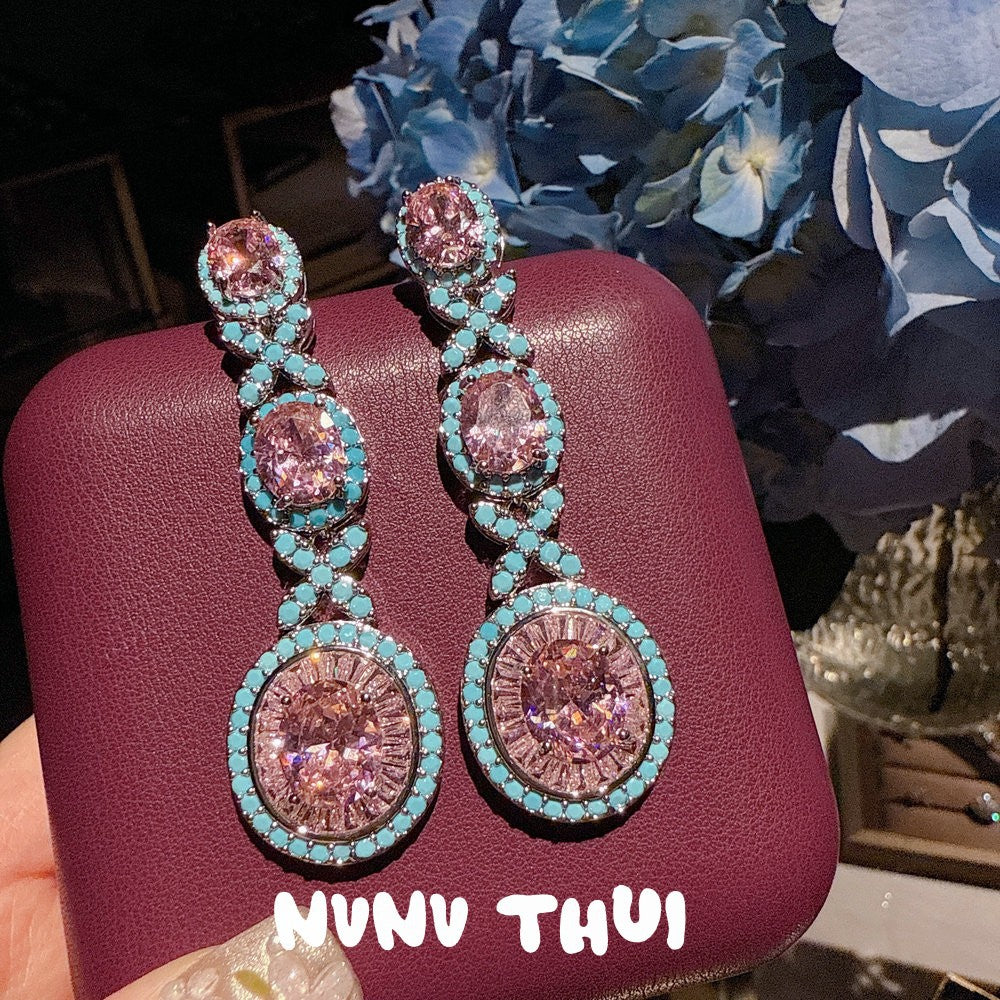 Jewelry Palace Royal Blue Tube Diamond Water Drop Gemstone Earrings Zircon Wreath Earrings