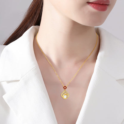 Pearl necklace S925 silver symbolism: Good luck, auspicious dragon, collarbone chain, hot selling accessory
