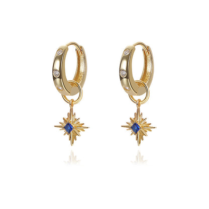 Yuanfan 925 sterling silver fashionable retro sapphire earrings ins European and American star zircon earrings fashion accessories