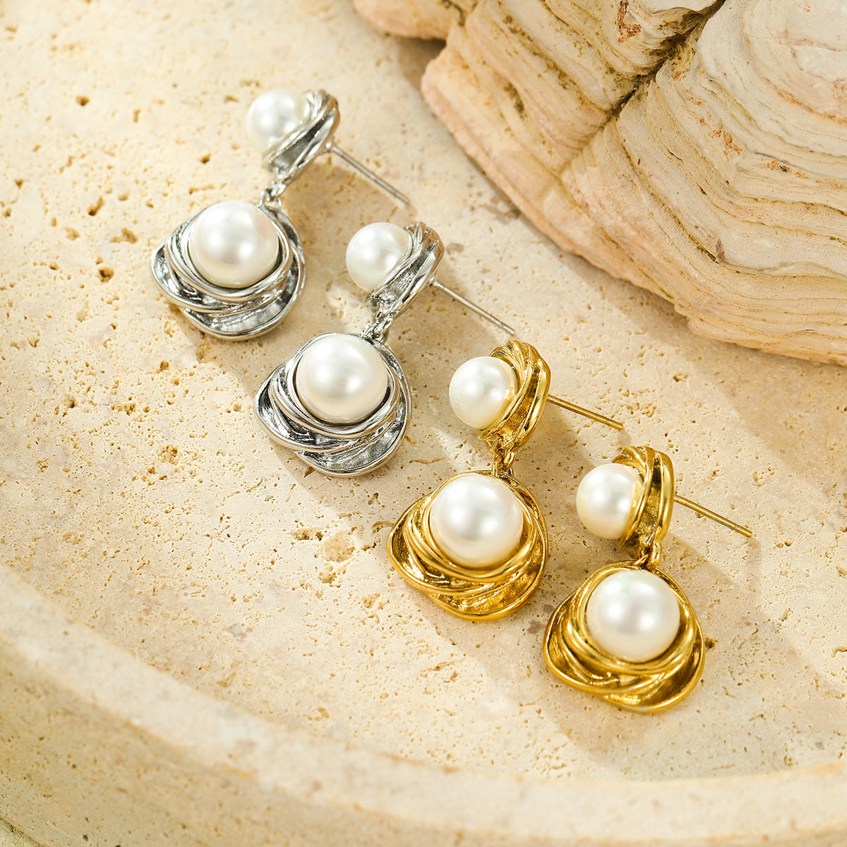 Customized earrings, light luxury, high-end, fashionable, simple, niche design, pearl earrings, stainless steel earrings for women