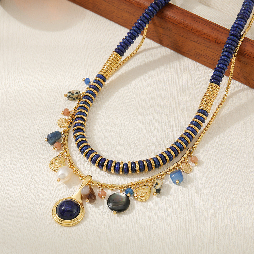 necklace  Tibetan blue stone natural lapis lazuli sweater chain women's freshwater pearl long beaded ethnic style necklace
