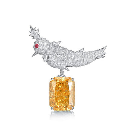 European and American S925 silver bird brooch women's ice flower cut high carbon diamond clothing accessories exquisite luxury versatile