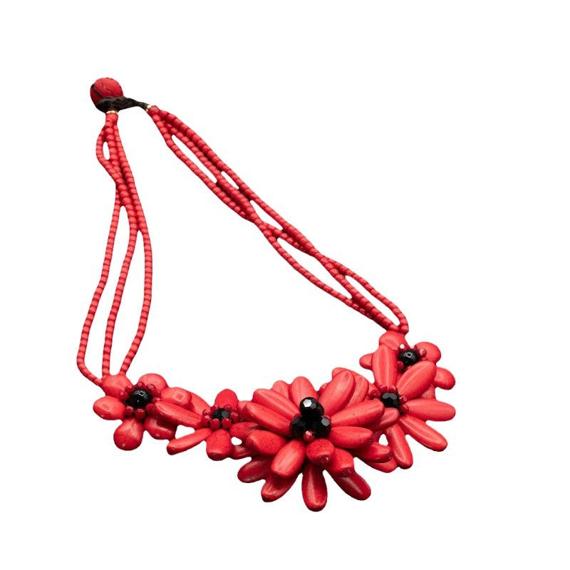 necklace  Chinese style red auspicious flower necklace