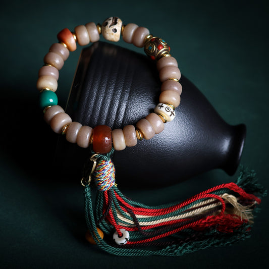 Bracelet Tibetan yak bone bracelet, old beeswax hand-woven tassel beads bracelet