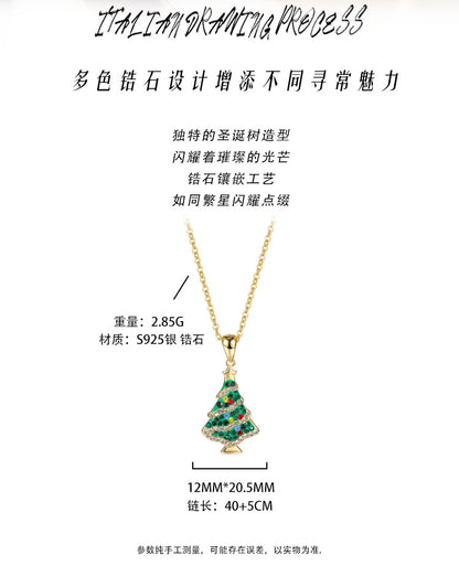 925 sterling silver colored zircon Christmas tree necklace, clothing chain, Christmas accessory
