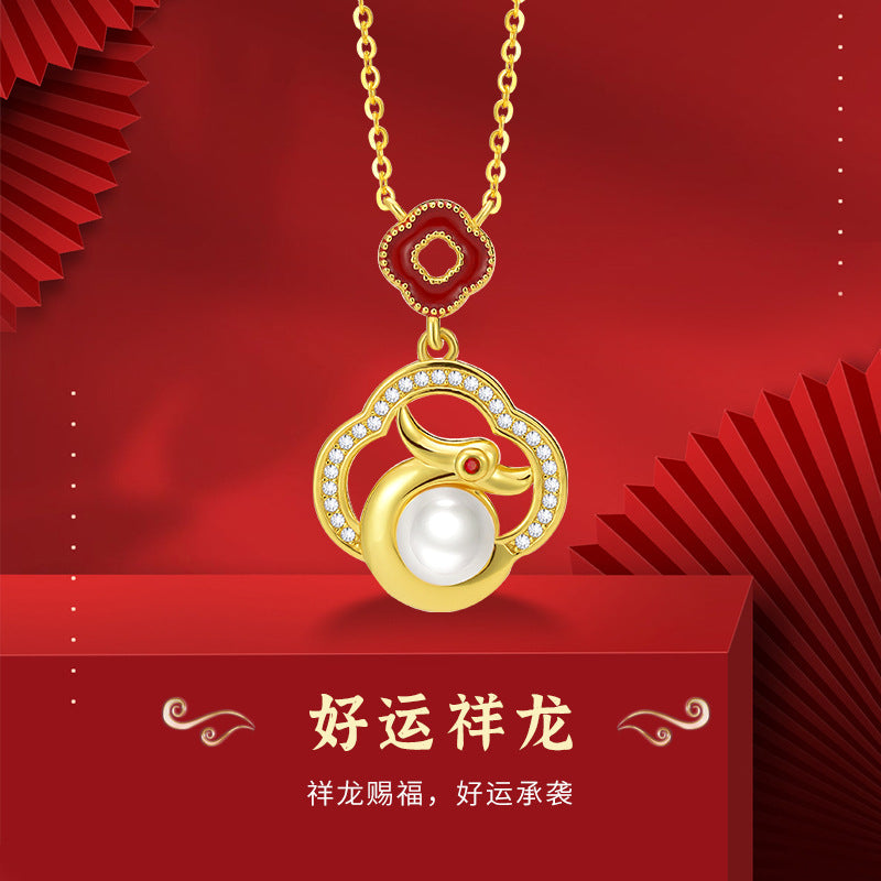 Pearl necklace S925 silver symbolism: Good luck, auspicious dragon, collarbone chain, hot selling accessory