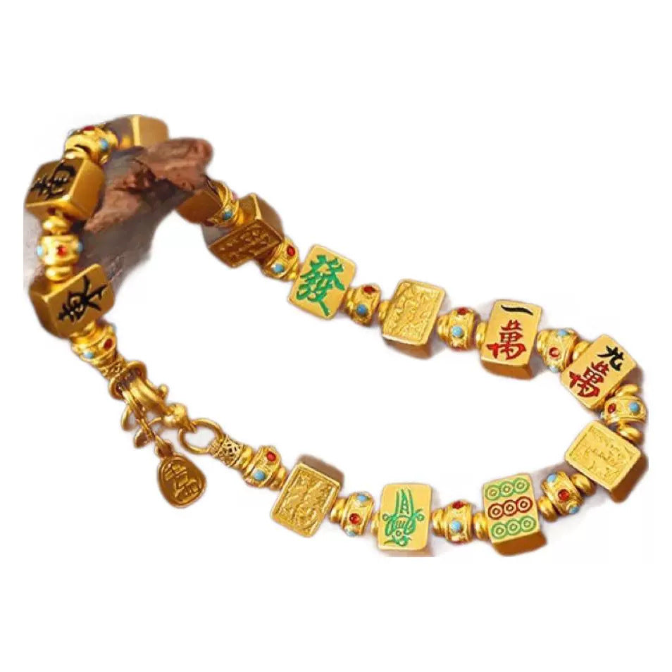 Gold colored antique enamel mahjong gold-plated bracelet versatile bracelet.