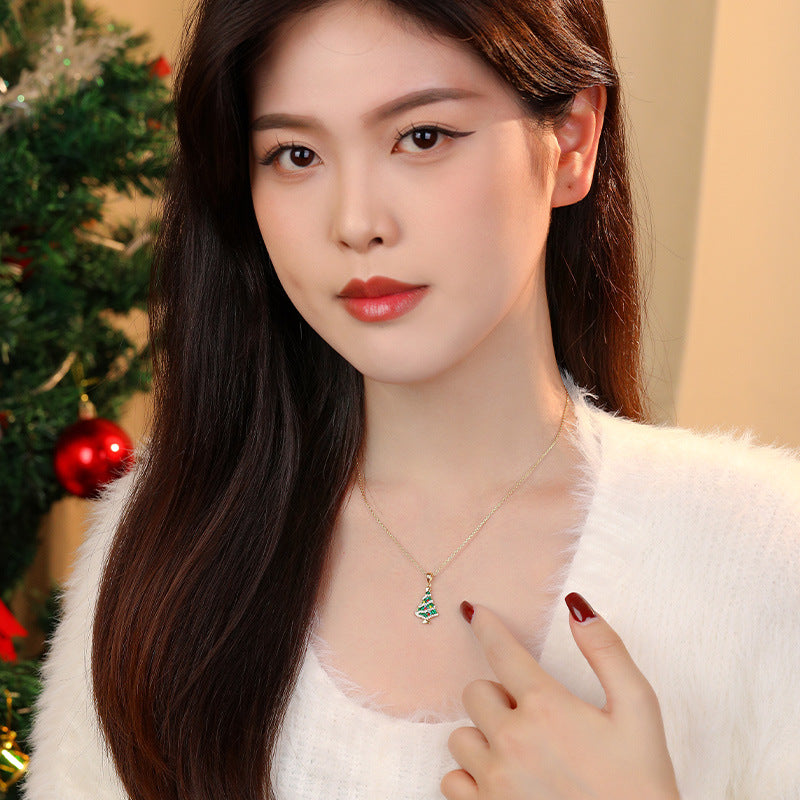925 sterling silver colored zircon Christmas tree necklace, clothing chain, Christmas accessory
