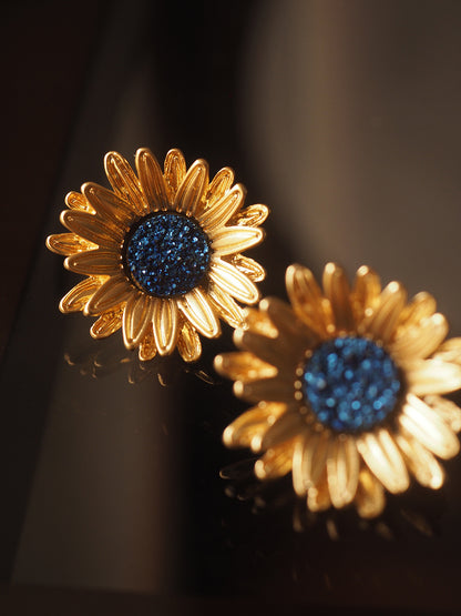 Sunflower French Earrings Earclip No Ear Hole Qingdao Vintage Jewelry Flower New Chinese Style