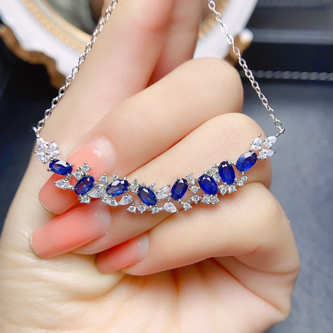 Hot selling natural sapphire necklace S925 silver inlaid main stone 3 * 5 in Europe and America