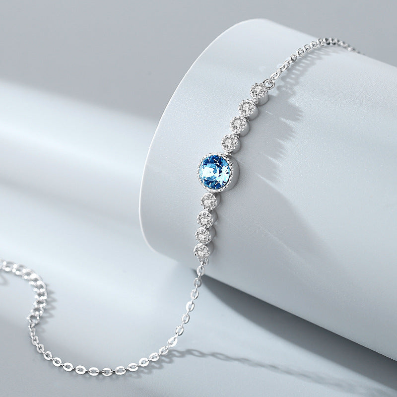 Ocean Heart Crystal Bracelet for Women S925 Pure Silver High End Jewelry, Niche Fashion Light Luxury Bracelet