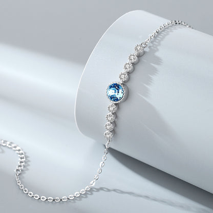 Ocean Heart Crystal Bracelet for Women S925 Pure Silver High End Jewelry, Niche Fashion Light Luxury Bracelet