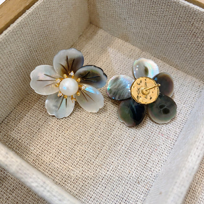 earrings  Vintage Natural Baroque Flower Freshwater Pearl Stud Earrings