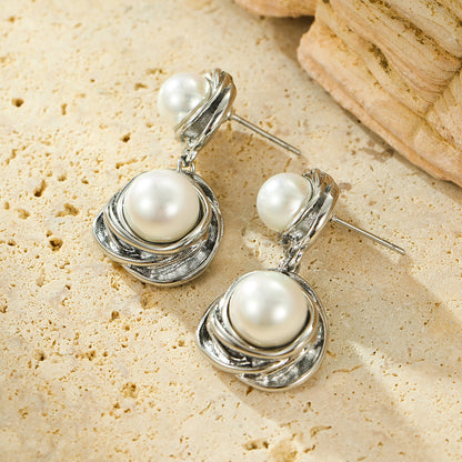 Customized earrings, light luxury, high-end, fashionable, simple, niche design, pearl earrings, stainless steel earrings for women