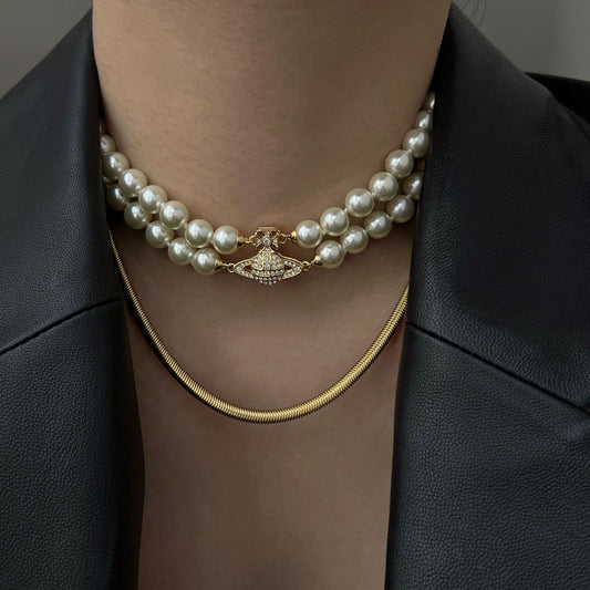 Magnet buckle double-layer pearl necklace necklace