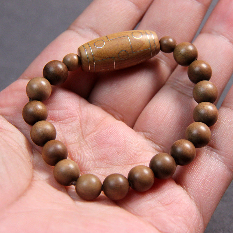 Bracelet  Laoshan sandalwood inlaid with silver nine-eye jujube-shaped bracelet inlaid with national style peace bracelet