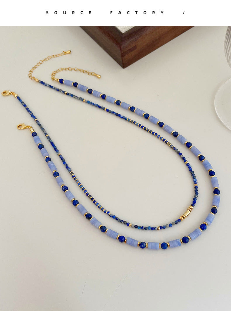 necklace  Retro lapis lazuli color beaded necklace for women