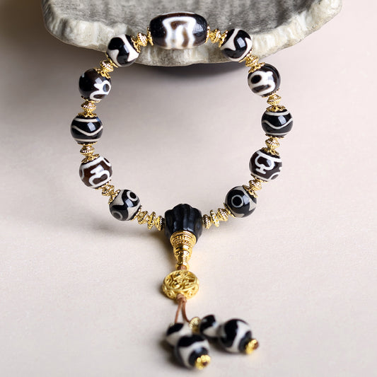 Bracelet  Tibetan Dzi Beads Multi-Treasure Bracelet Tiger Teeth Wealth God Aquarius Three Eyes Vintage Retro Bracelet