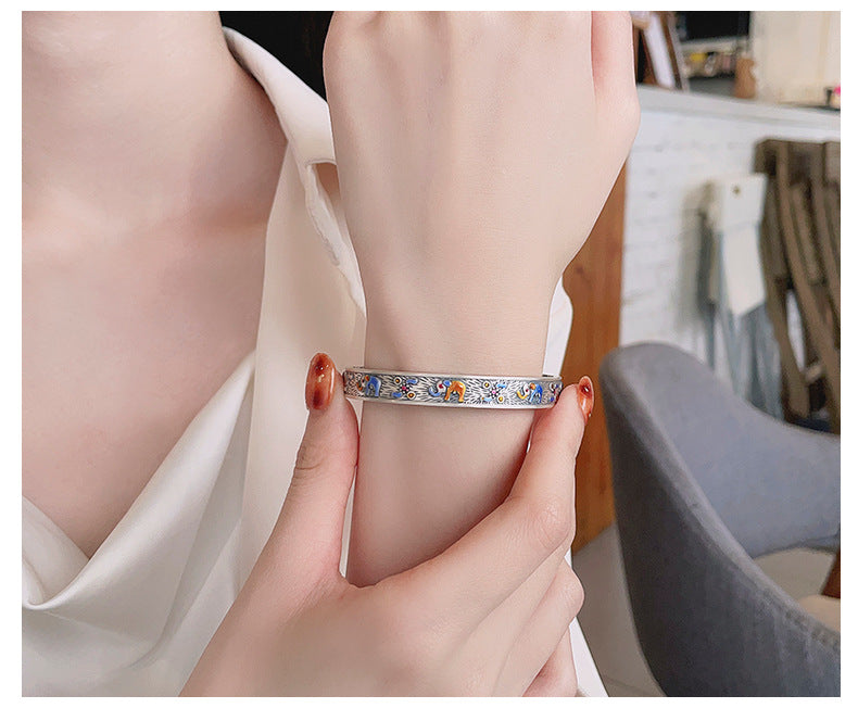 S999 pure silver matte craftsmanship auspicious auspicious elephant dropper pattern inner circle heavy industry design exquisite bracelet