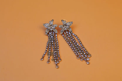 European and American exaggerated full diamond flower earrings, mid-century light luxury, vintage earrings, crystal star tassel earrings