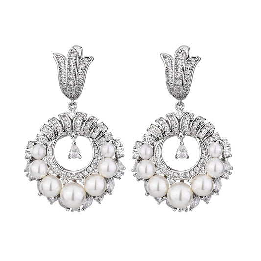 earrings  Vintage full diamond pearl earrings