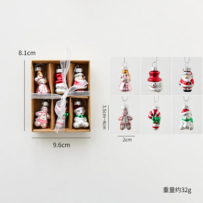 New Christmas Decoration Santa Claus Snowman Decoration Christmas Tree Pendant Creative Glass Painted Small Pendant