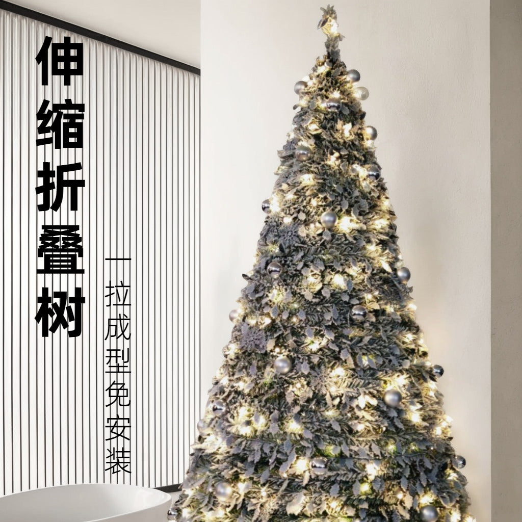 2025 New Hot Selling Plush Falling Snow Scalable Folding Christmas Tree with LED Lights Christmas Decoration Tree