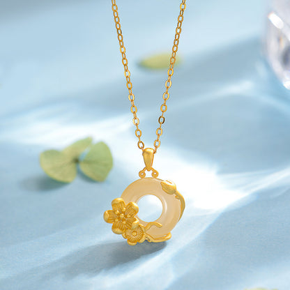 S925 sterling silver twelve flower god necklace, white jade marrow safety buckle pendant, versatile collarbone chain要