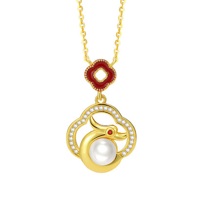 Pearl necklace S925 silver symbolism: Good luck, auspicious dragon, collarbone chain, hot selling accessory