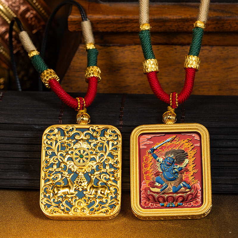 Green Tara Zakhilam Fifth Master's Past and Present Lives Necklace Hand drawn Tangka Brass Necklace