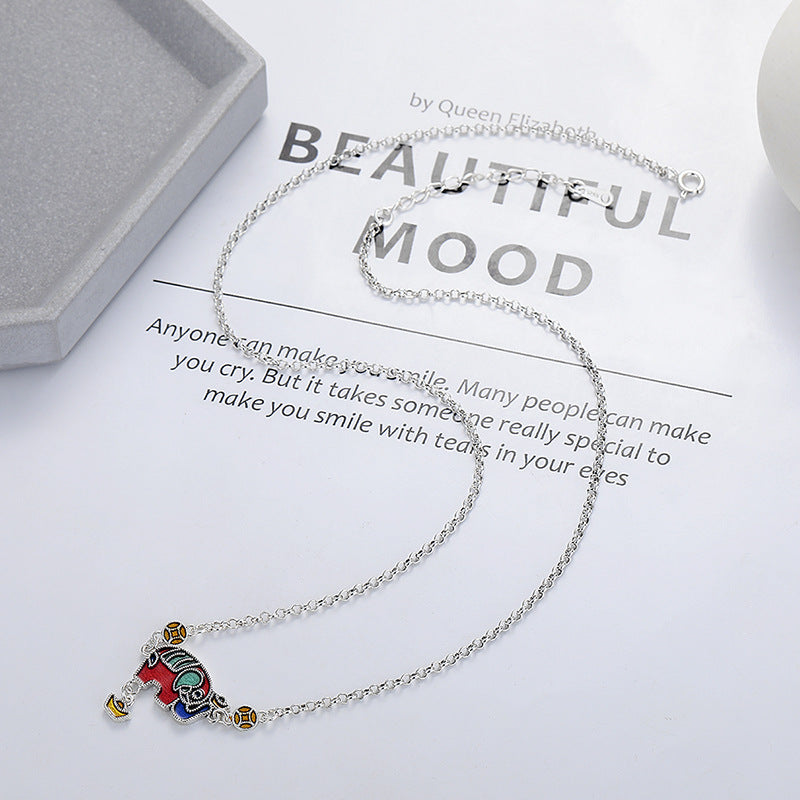 S925 pure silver auspicious elephant necklace with good symbolism of ancient style collarbone chain