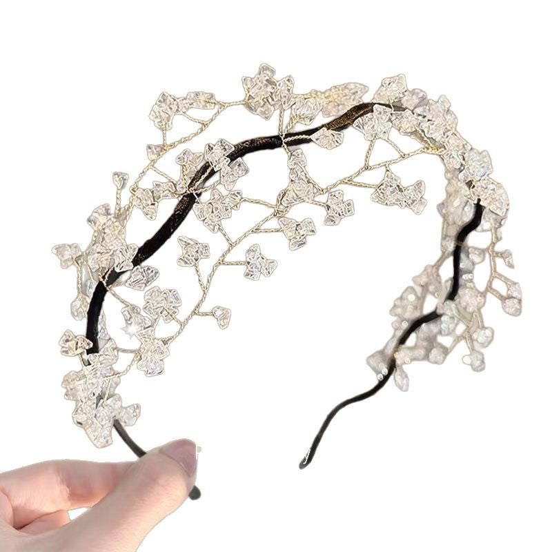 Korean Sweet Green Crystal Hair Bracelet Exquisite Weaving Beaded Hair Accessories
