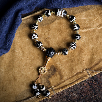 Bracelet  Tibetan Dzi Beads Multi-Treasure Bracelet Tiger Teeth Wealth God Aquarius Three Eyes Vintage Retro Bracelet
