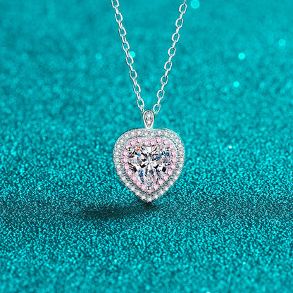 925 sterling silver necklace, heart bag, moissanite pendant plated with Pt950 rose gold collarbone chain