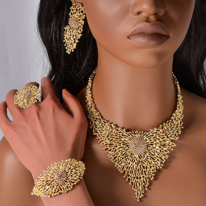 European and American Dubai 18K inlaid rhinestone necklace, earrings, rings, bracelets, jewelry set
