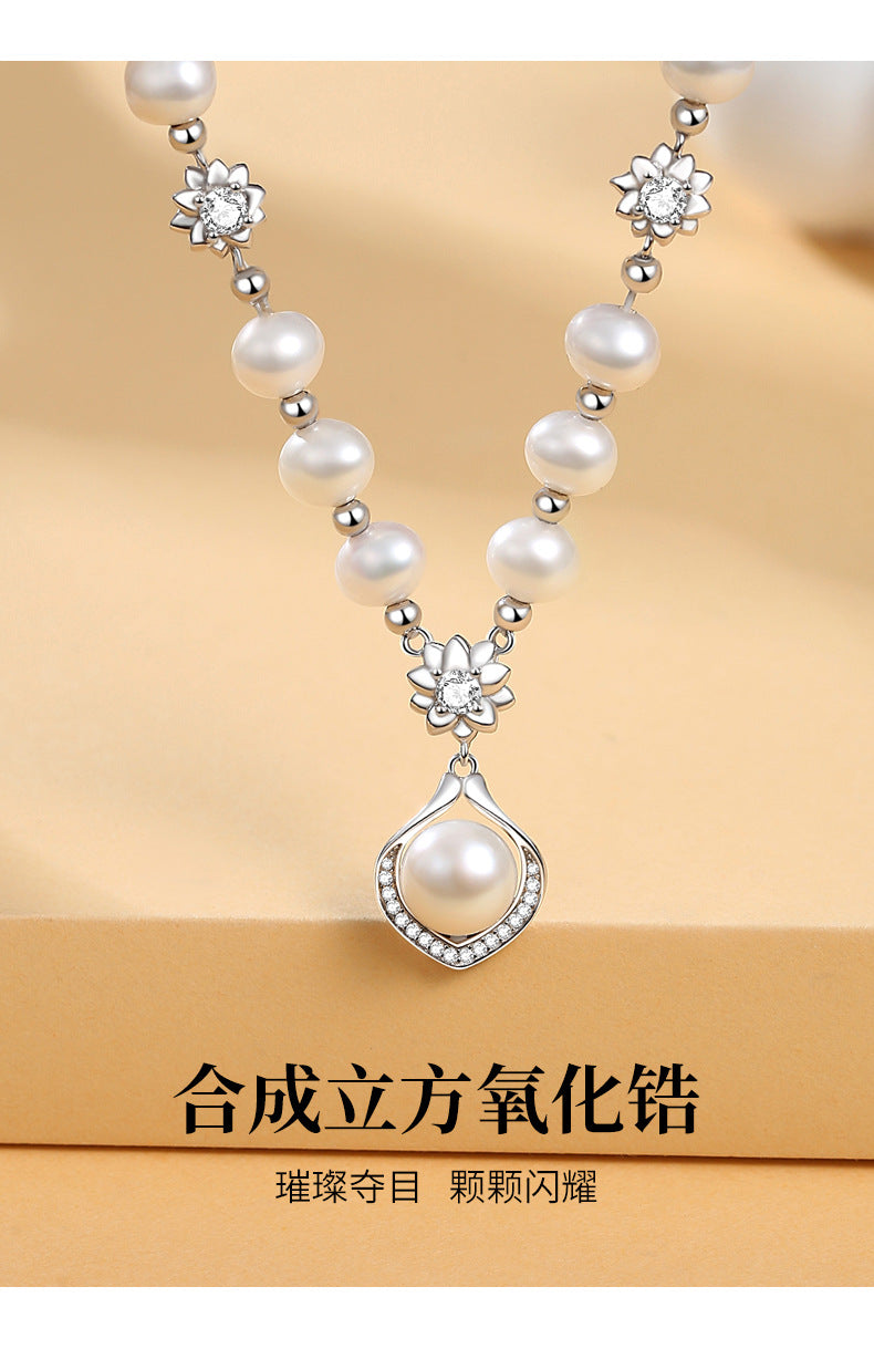 Natural freshwater pearl S925 silver necklace does not fade, new Chinese style light luxury high-end decorative accessory