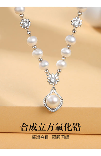 Natural freshwater pearl S925 silver necklace does not fade, new Chinese style light luxury high-end decorative accessory