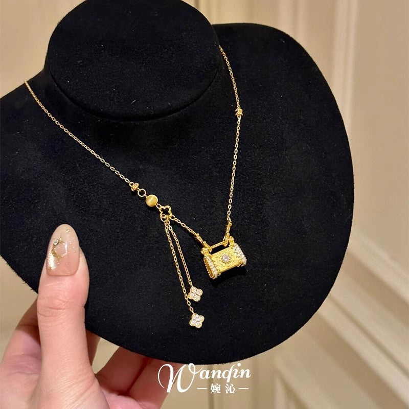 New Chinese style enamel fired blue safety lock pendant necklace