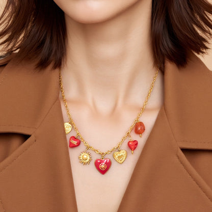 Stainless steel necklace peach heart sun shaped pendant collarbone chain