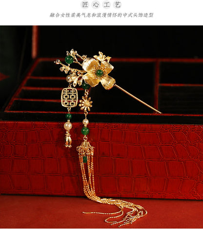 New Chinese style headwear, green bamboo hairpin, phoenix hairpin necklace, earrings, paired hairpin, swaying step by step