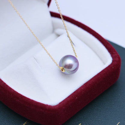 Zhuji Danshui 11-12mm Round Strong Light Fine Flaws Pearl Demon Purple Roadway S925 Silver Pendant Necklace