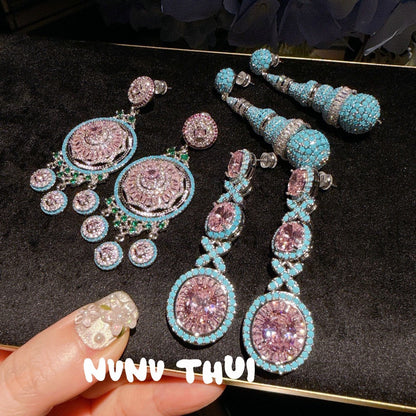 Jewelry Palace Royal Blue Tube Diamond Water Drop Gemstone Earrings Zircon Wreath Earrings