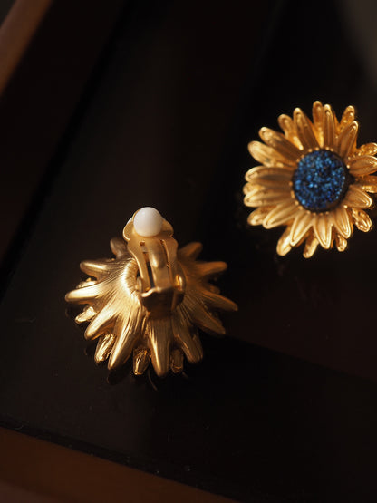 Sunflower French Earrings Earclip No Ear Hole Qingdao Vintage Jewelry Flower New Chinese Style