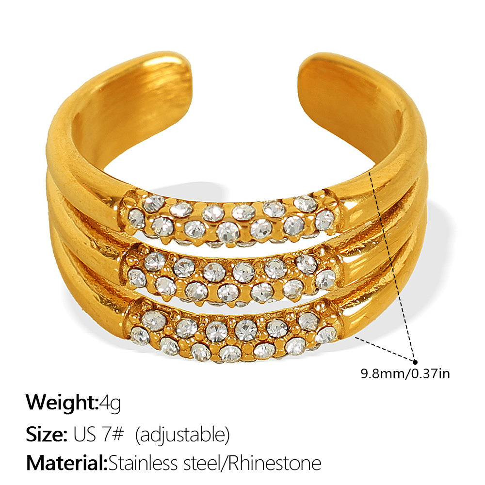 European and American Instagram influencer's multi-layer ring plated with 18K gold and inlaid with rhinestones, the ring will not fade